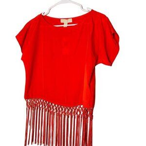 NWT Michael Michael Kors Burnt Orange Short Sleeve Fringe Bottom Top Size XS